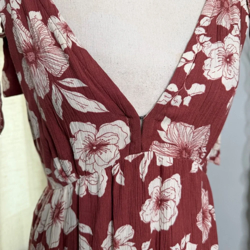 Abercrombie & Fitch Maxi Dress Floral Tie-Shoulder Plunge Neck Women's Small